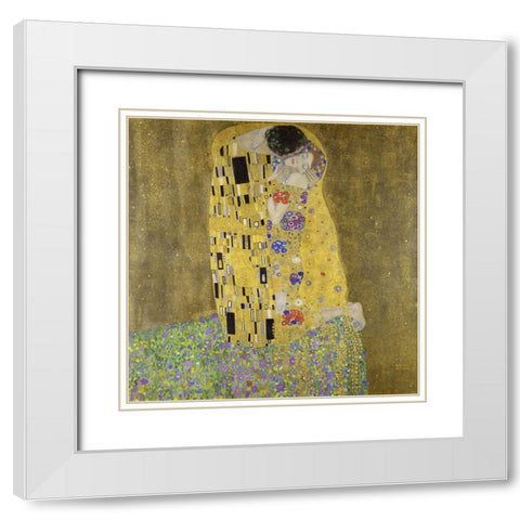 The Kiss White Modern Wood Framed Art Print with Double Matting by Klimt, Gustav