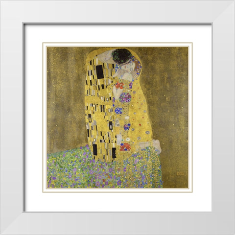The Kiss White Modern Wood Framed Art Print with Double Matting by Klimt, Gustav