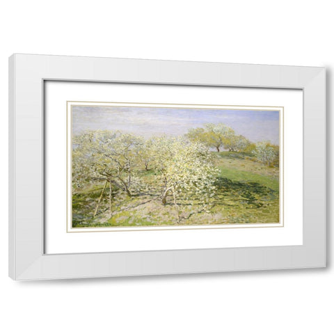 Fruit Trees in Bloom White Modern Wood Framed Art Print with Double Matting by Monet, Claude