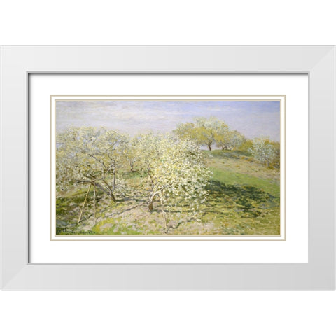 Fruit Trees in Bloom White Modern Wood Framed Art Print with Double Matting by Monet, Claude