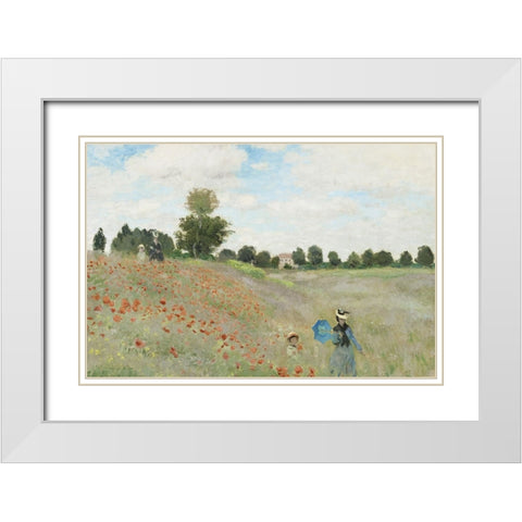 The Poppy Field near Argenteuil White Modern Wood Framed Art Print with Double Matting by Monet, Claude
