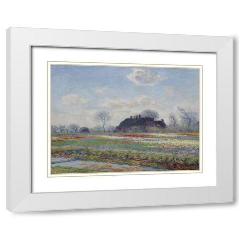 Tulip Fields at Sassenheim White Modern Wood Framed Art Print with Double Matting by Monet, Claude