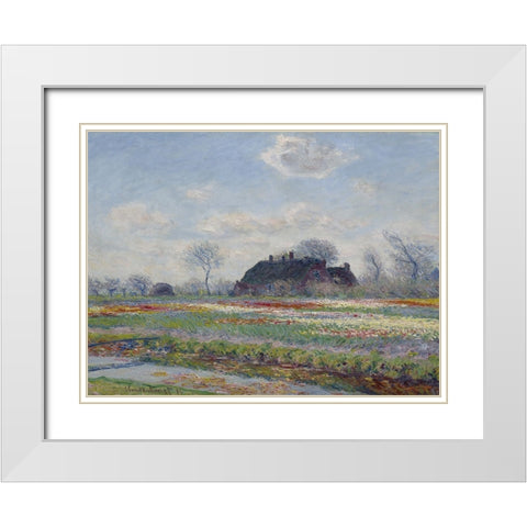 Tulip Fields at Sassenheim White Modern Wood Framed Art Print with Double Matting by Monet, Claude