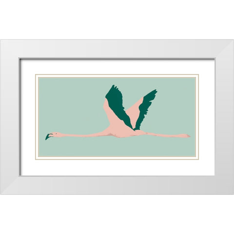 Sherbet Flamingos I White Modern Wood Framed Art Print with Double Matting by Warren, Annie