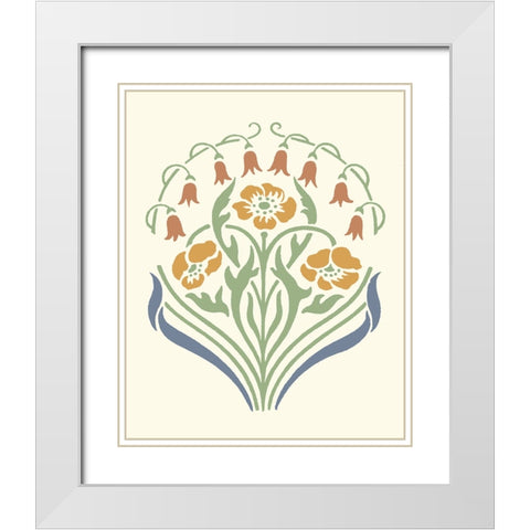 Floral Woodblock Motif I White Modern Wood Framed Art Print with Double Matting by Barnes, Victoria