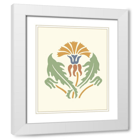 Floral Woodblock Motif II White Modern Wood Framed Art Print with Double Matting by Barnes, Victoria