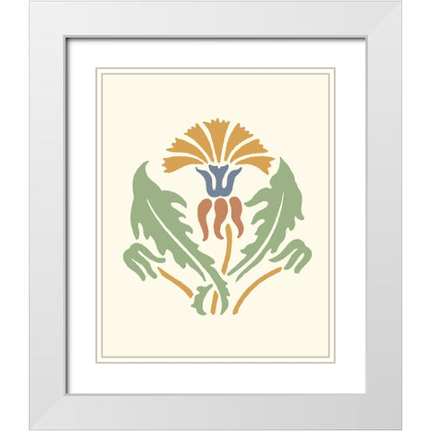 Floral Woodblock Motif II White Modern Wood Framed Art Print with Double Matting by Barnes, Victoria
