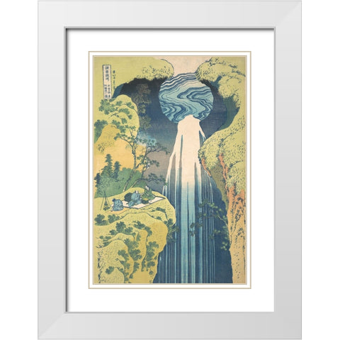 Hokusais Waterfalls II White Modern Wood Framed Art Print with Double Matting by Hokusai, Katsushika