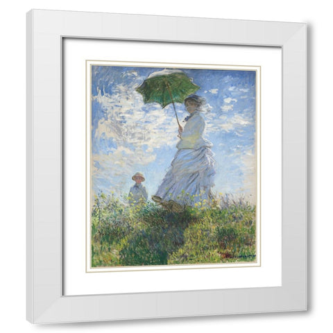 Woman with Parasol White Modern Wood Framed Art Print with Double Matting by Monet, Claude