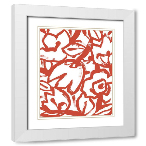 Red Brush Floral I White Modern Wood Framed Art Print with Double Matting by Vess, June Erica