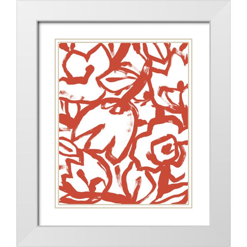 Red Brush Floral I White Modern Wood Framed Art Print with Double Matting by Vess, June Erica