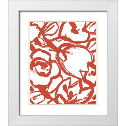 Red Brush Floral II White Modern Wood Framed Art Print with Double Matting by Vess, June Erica