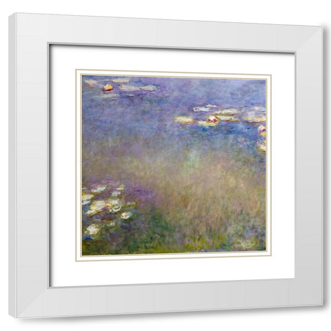 Monet Water Lilies I White Modern Wood Framed Art Print with Double Matting by Monet, Claude