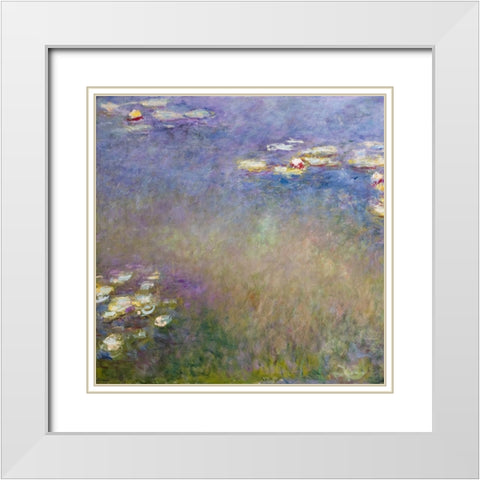Monet Water Lilies I White Modern Wood Framed Art Print with Double Matting by Monet, Claude