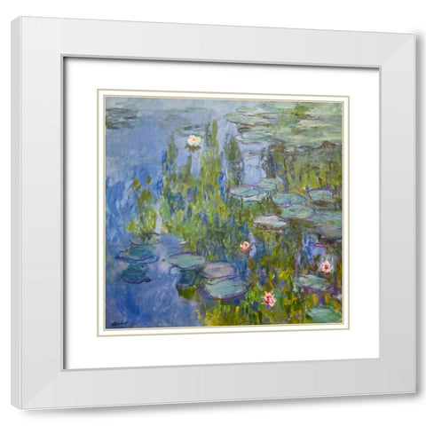 Monet Water Lilies II White Modern Wood Framed Art Print with Double Matting by Monet, Claude