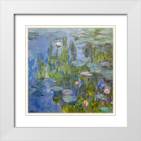 Monet Water Lilies II White Modern Wood Framed Art Print with Double Matting by Monet, Claude