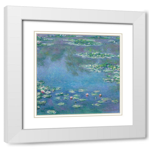 Monet Water Lilies III White Modern Wood Framed Art Print with Double Matting by Monet, Claude