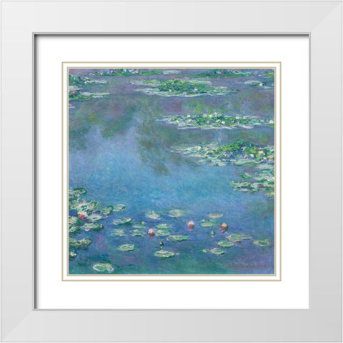 Monet Water Lilies III White Modern Wood Framed Art Print with Double Matting by Monet, Claude