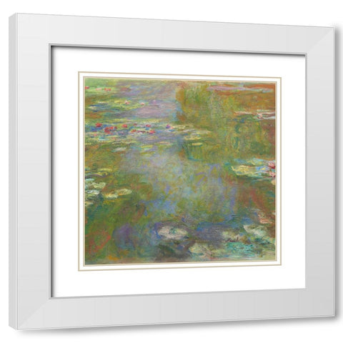 Monet Water Lilies IV White Modern Wood Framed Art Print with Double Matting by Monet, Claude