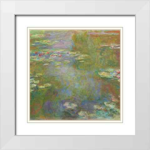 Monet Water Lilies IV White Modern Wood Framed Art Print with Double Matting by Monet, Claude