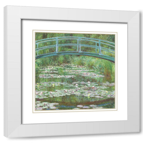 Monet Japanese Bridge I White Modern Wood Framed Art Print with Double Matting by Monet, Claude