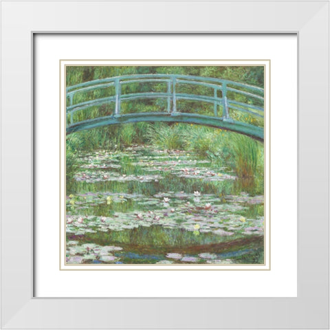 Monet Japanese Bridge I White Modern Wood Framed Art Print with Double Matting by Monet, Claude