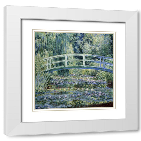 Monet Japanese Bridge II White Modern Wood Framed Art Print with Double Matting by Monet, Claude
