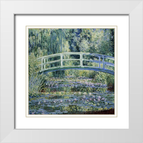 Monet Japanese Bridge II White Modern Wood Framed Art Print with Double Matting by Monet, Claude