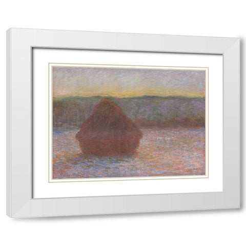 Monet Haystacks I White Modern Wood Framed Art Print with Double Matting by Monet, Claude