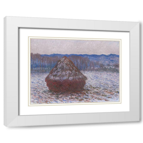 Monet Haystacks II White Modern Wood Framed Art Print with Double Matting by Monet, Claude