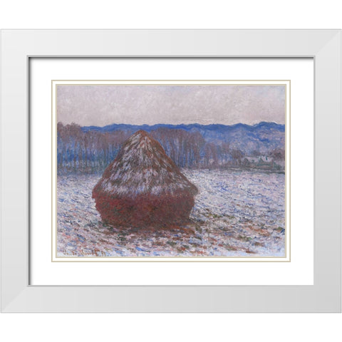 Monet Haystacks II White Modern Wood Framed Art Print with Double Matting by Monet, Claude