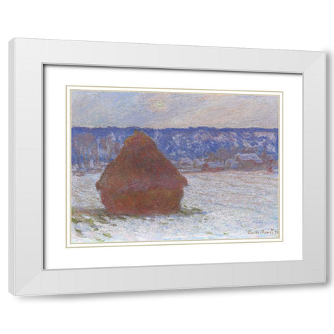 Monet Haystacks III White Modern Wood Framed Art Print with Double Matting by Monet, Claude