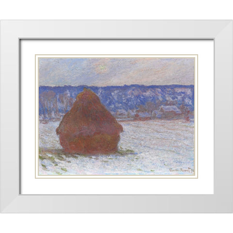 Monet Haystacks III White Modern Wood Framed Art Print with Double Matting by Monet, Claude