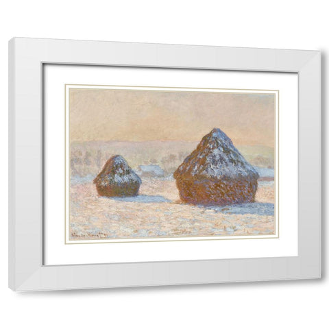 Monet Haystacks IV White Modern Wood Framed Art Print with Double Matting by Monet, Claude