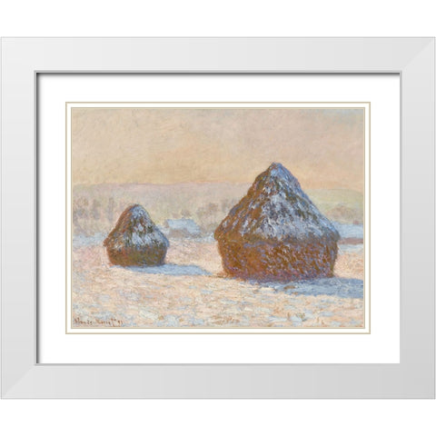 Monet Haystacks IV White Modern Wood Framed Art Print with Double Matting by Monet, Claude