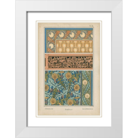 Nouveau Floral Design II White Modern Wood Framed Art Print with Double Matting by Vision Studio