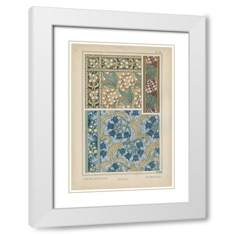 Nouveau Floral Design V White Modern Wood Framed Art Print with Double Matting by Vision Studio