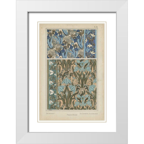 Nouveau Floral Design VII White Modern Wood Framed Art Print with Double Matting by Vision Studio