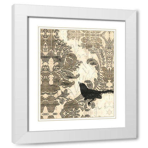 Damask Songbird I White Modern Wood Framed Art Print with Double Matting by Vess, June Erica