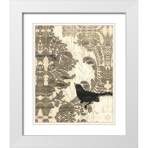 Damask Songbird I White Modern Wood Framed Art Print with Double Matting by Vess, June Erica