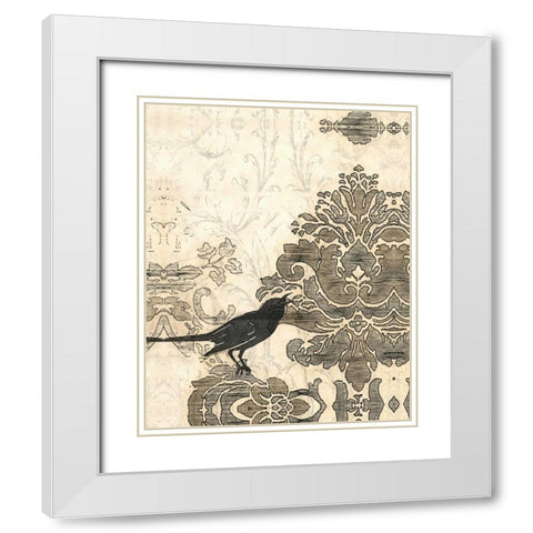Damask Songbird II White Modern Wood Framed Art Print with Double Matting by Vess, June Erica