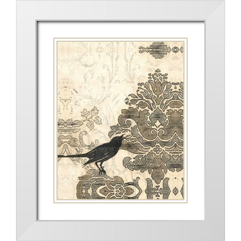 Damask Songbird II White Modern Wood Framed Art Print with Double Matting by Vess, June Erica
