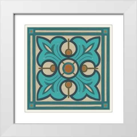 Piazza Tile in Blue II White Modern Wood Framed Art Print with Double Matting by Vess, June Erica