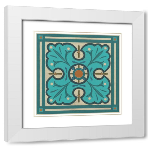 Piazza Tile in Blue IV White Modern Wood Framed Art Print with Double Matting by Vess, June Erica