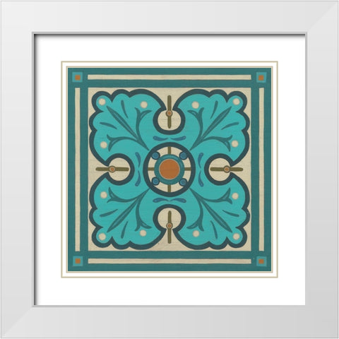 Piazza Tile in Blue IV White Modern Wood Framed Art Print with Double Matting by Vess, June Erica