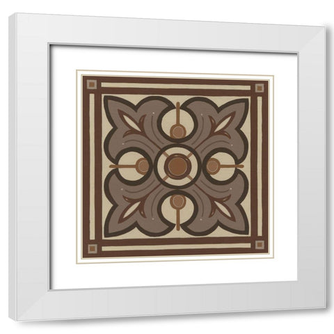 Piazza Tile in Brown II White Modern Wood Framed Art Print with Double Matting by Vess, June Erica