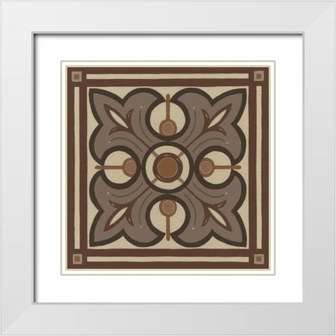 Piazza Tile in Brown II White Modern Wood Framed Art Print with Double Matting by Vess, June Erica
