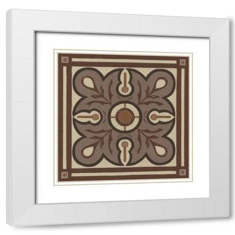 Piazza Tile in Brown III White Modern Wood Framed Art Print with Double Matting by Vess, June Erica
