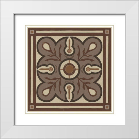 Piazza Tile in Brown III White Modern Wood Framed Art Print with Double Matting by Vess, June Erica