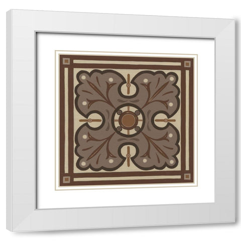 Piazza Tile in Brown IV White Modern Wood Framed Art Print with Double Matting by Vess, June Erica